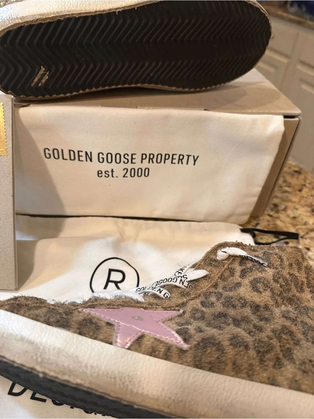 Golden Goose Women’s Leopard Print High-Top Sneakers with Pink Star